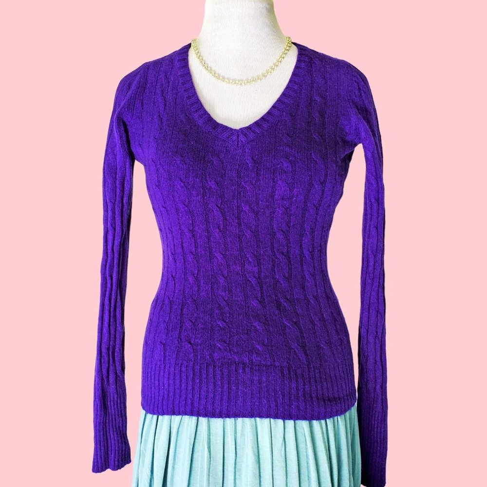 Dark Purple Braided Knit Sweater Merino Wool